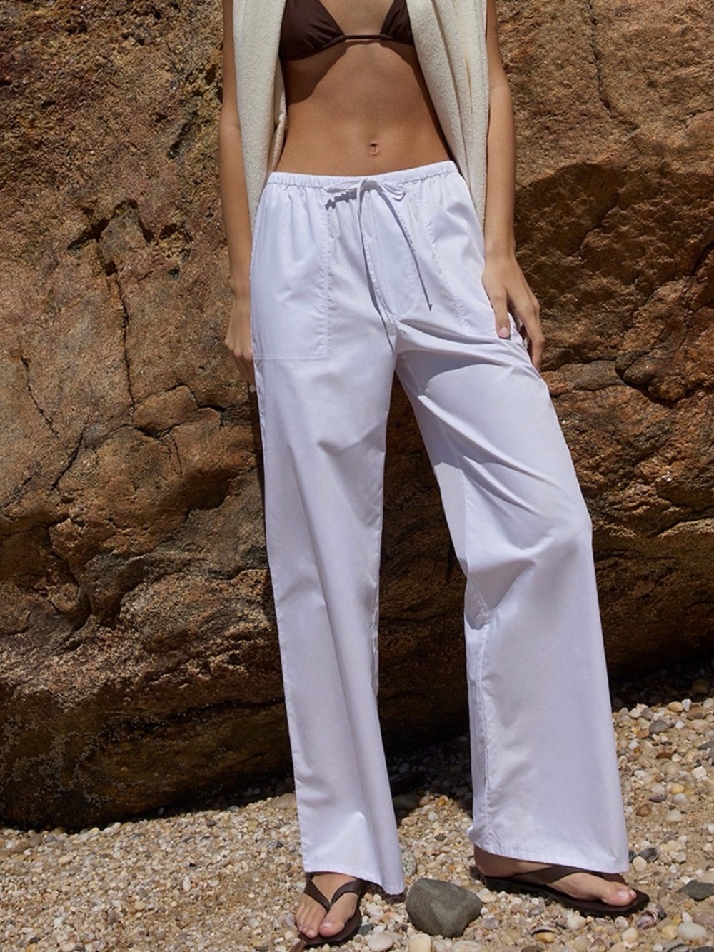 Women’s White Wide-Leg Drawstring Pants
